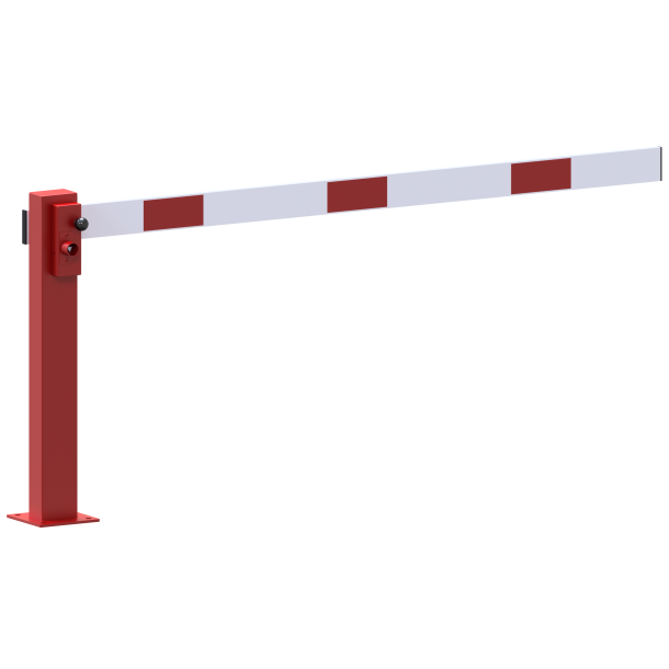 Compact hand barrier | with fixed support post | clear width: 1500 mm | with tringular look | hot-dip galvanized and coated red / white